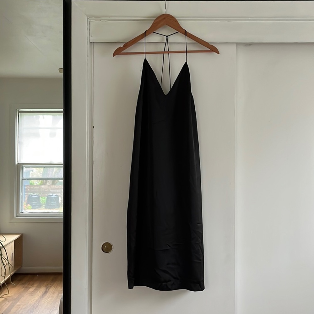 Bacio Sexy Low Back Lined Midi Slip Dress in Black